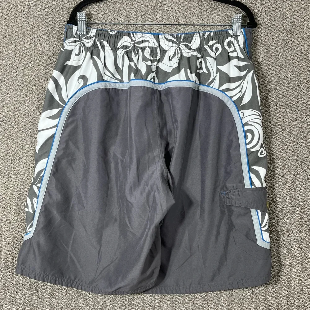 Nike Hybrid Board Shorts Mens‎ XL Gray Floral Drawstring Mesh Lined Swim Beach